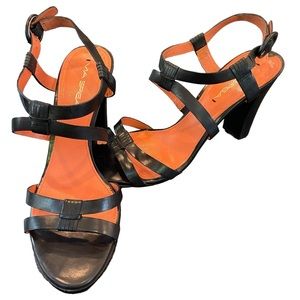 Via Spiga Black Leather Women's Open Toe Strappy Heels Sandals Size 9M